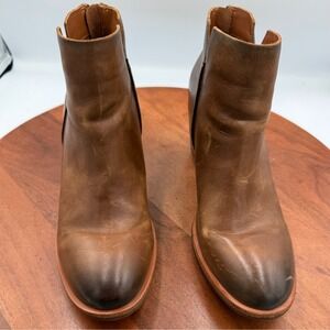 Kork Ease Chandra‎ Leather Ankle Boots Size 7.5 Brown Block Heel Zip Up Comfort